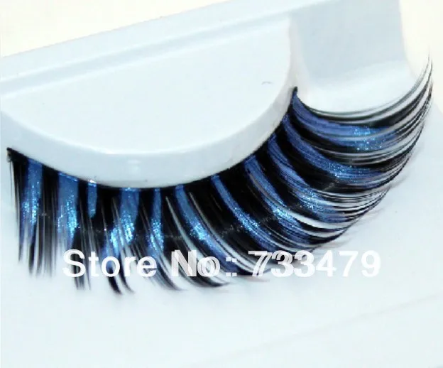 Удлиненные разноцветные накладные ресницы Gem blue zebra с принтом губ