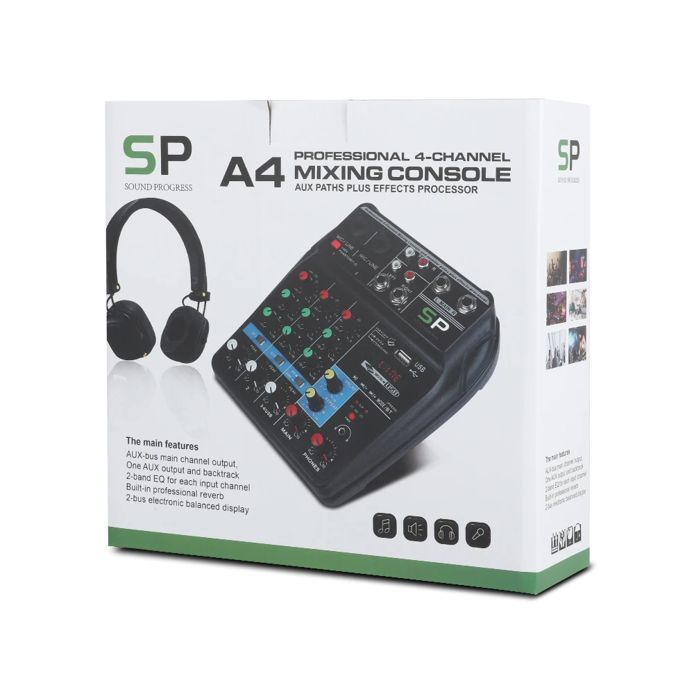A4 4 канала аудио микшер звук микшерный пульт с Bluetooth USB Запись 48 В Phantom power Monitor Пути Плюс эффекты использования