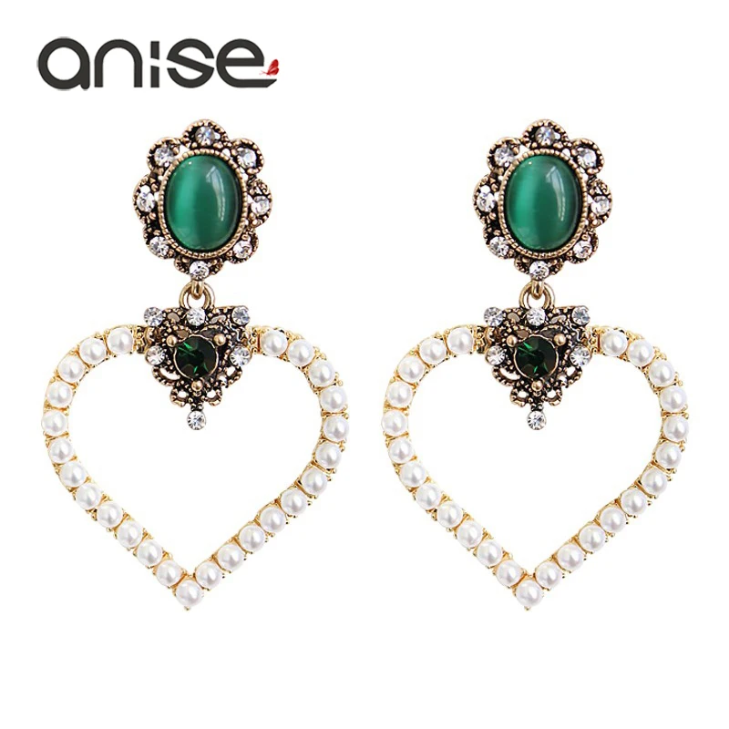 Винтажные серьги гвоздики Anise с зеленым опалом модные имитацией жемчуга в