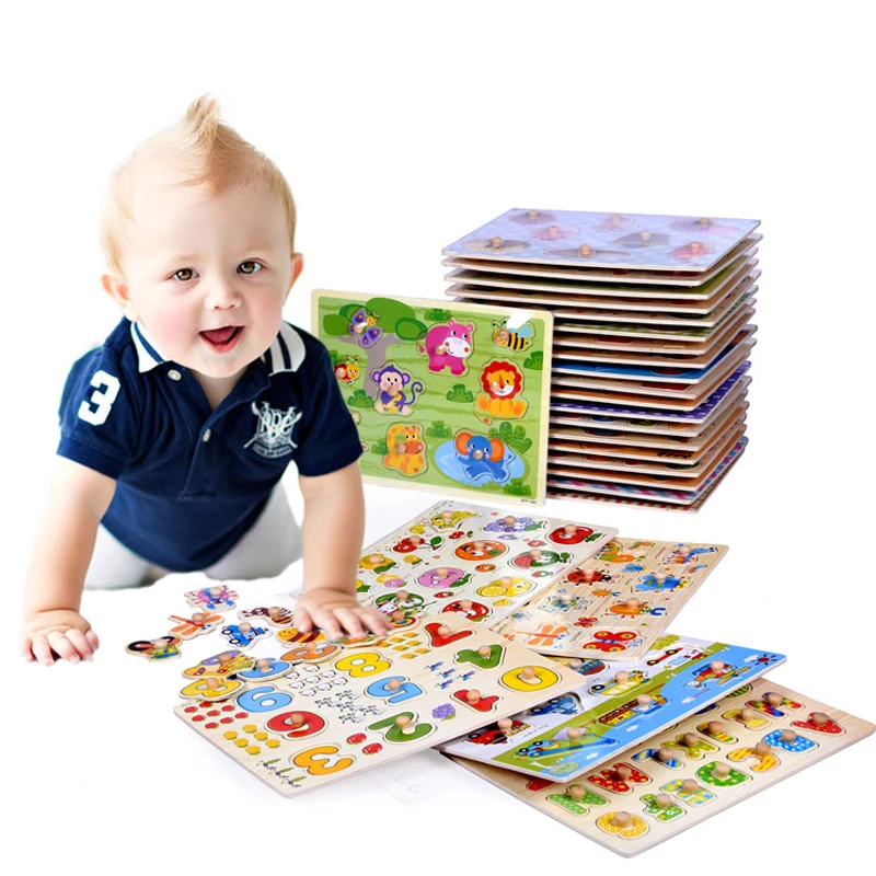 30 см деревянные детские паззлы рукоятка для детей раннего Развивающие игрушки