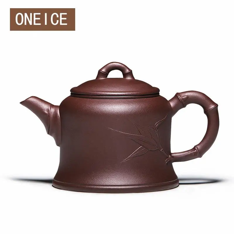 

Yixing Ore Purple Teapot Famous Pure Handmade Granville Bamboo Strip With Stone Pits Pot Tea Set 10 Hole 340ml