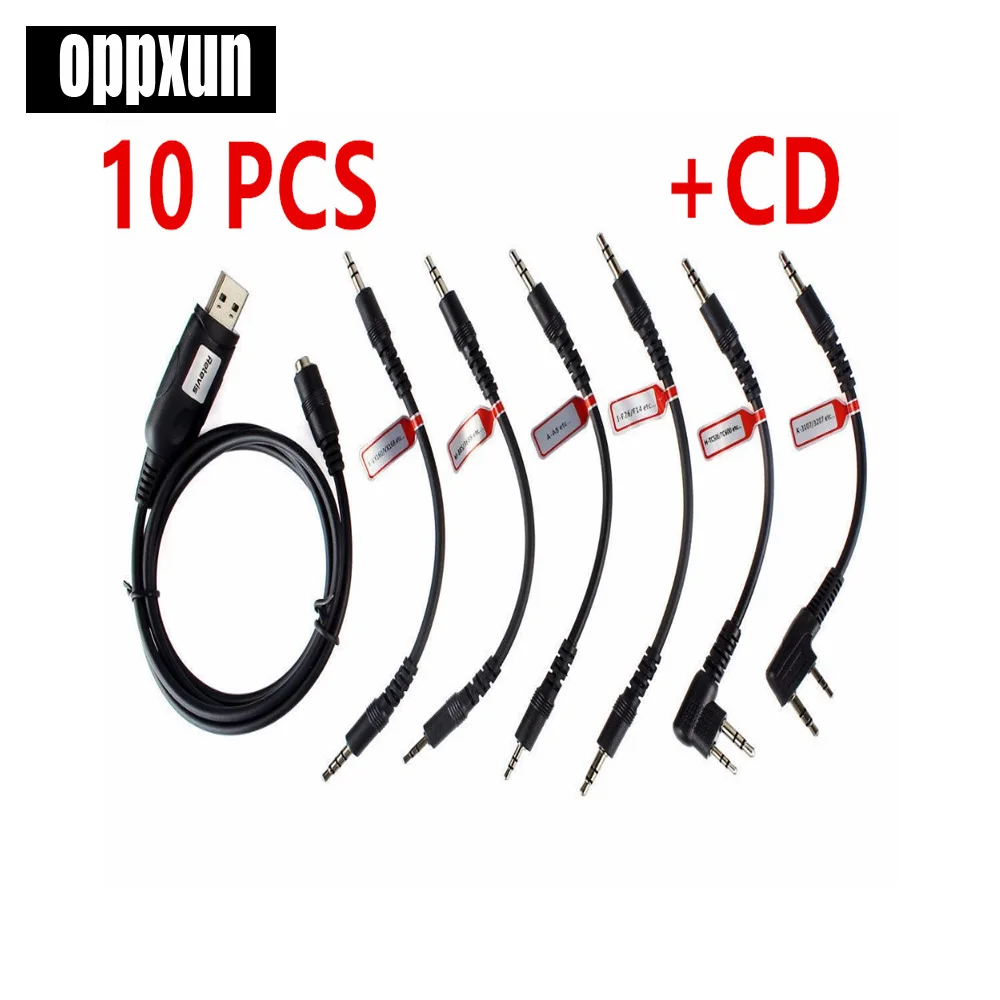 10 PCS 6 in 1 USB Programming Cable for Motorola YAESU HYT ICOM BAOFENG KENWO Two Way Radio With Programming Software