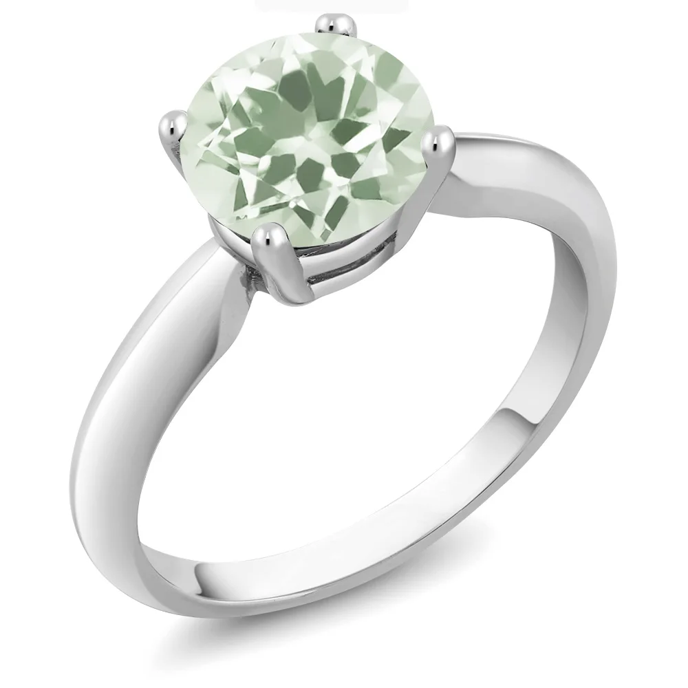 GemStoneKing 1 70 Ct Круглый зеленый прасиолит кольцо из стерлингового серебра 925 для