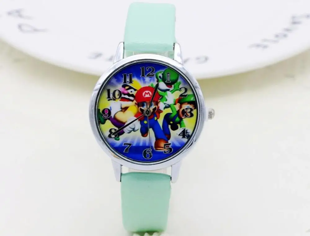 green Super Mario Luigi наручные часы, кварцевые наручные спортивный комплект детской одежды с персонажами из мультфильмов Часы наручные часы для мальчиков студентов Рождественский Relogio подарочные часы - Цвет: green