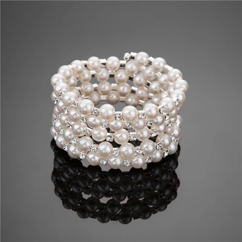 Элегантные Многослойные браслеты с имитацией жемчуга и кристаллами для женщин
