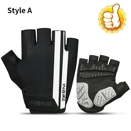 Style A-black white INBIKE велосипедные перчатки с полупальцами, летние перчатки для горного велосипеда, дышащие мужские и женские велосипедные короткие перчатки, анти-шоковые спортивные велосипедные перчатки - Цвет: Style A-black white