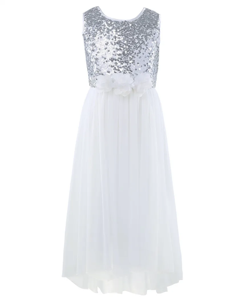 Летнее платье для девочки с блестками и цветами элегантное платье-трапеция