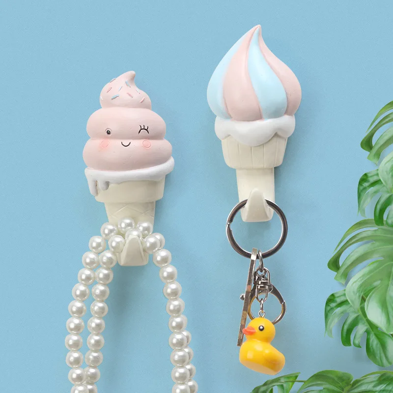 

Creative Ice Cream Shape Wall Hooks Home Decoration Storage Resin Resin Storage Rack Bedroom Door After Coat Hat Hanger Hook