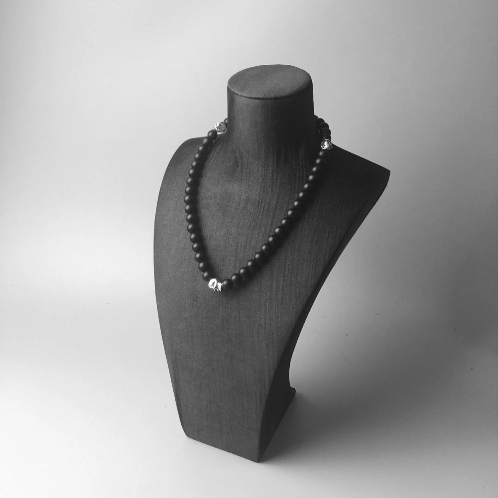 Ожерелье из 3 бусин в виде черепа обсидиана ювелирное изделие стерлингового