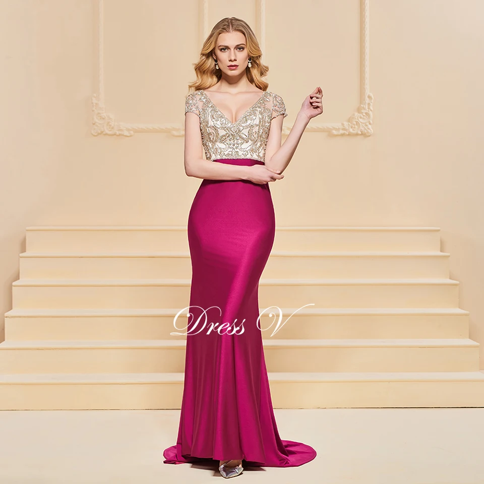 Dressv вечернее платье Русалка с элегантными короткими рукавами без бретелек длиной до пола Бисероплетение свадебное платье вечернее платье es