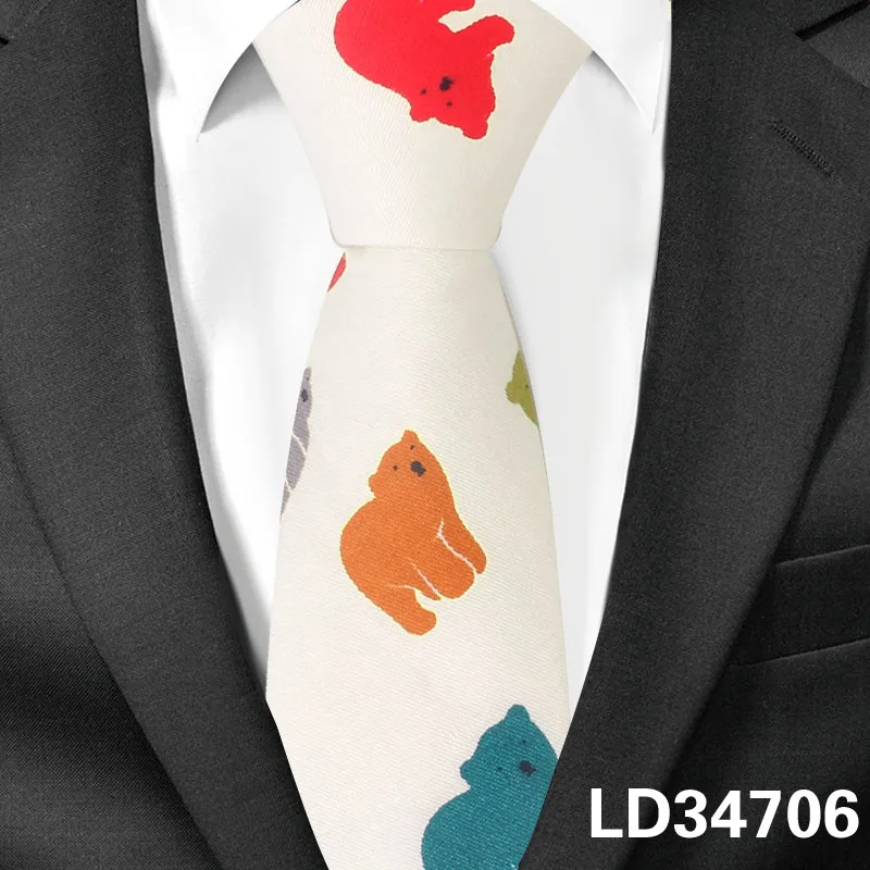 LD34706 Модный галстук с животным принтом для мужчин и женщин для худой шеи, галстук для свадьбы, повседневные Мультяшные галстуки, классические костюмы, тонкие хлопковые галстуки на шею - Цвет: LD34706