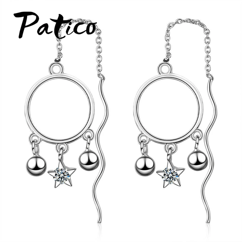 

Real 100% 925 Sterling Silver Bell&Star Long Chain Earrings for Women 925 Sterling Silver Drop Earrings Jewelry Gifts