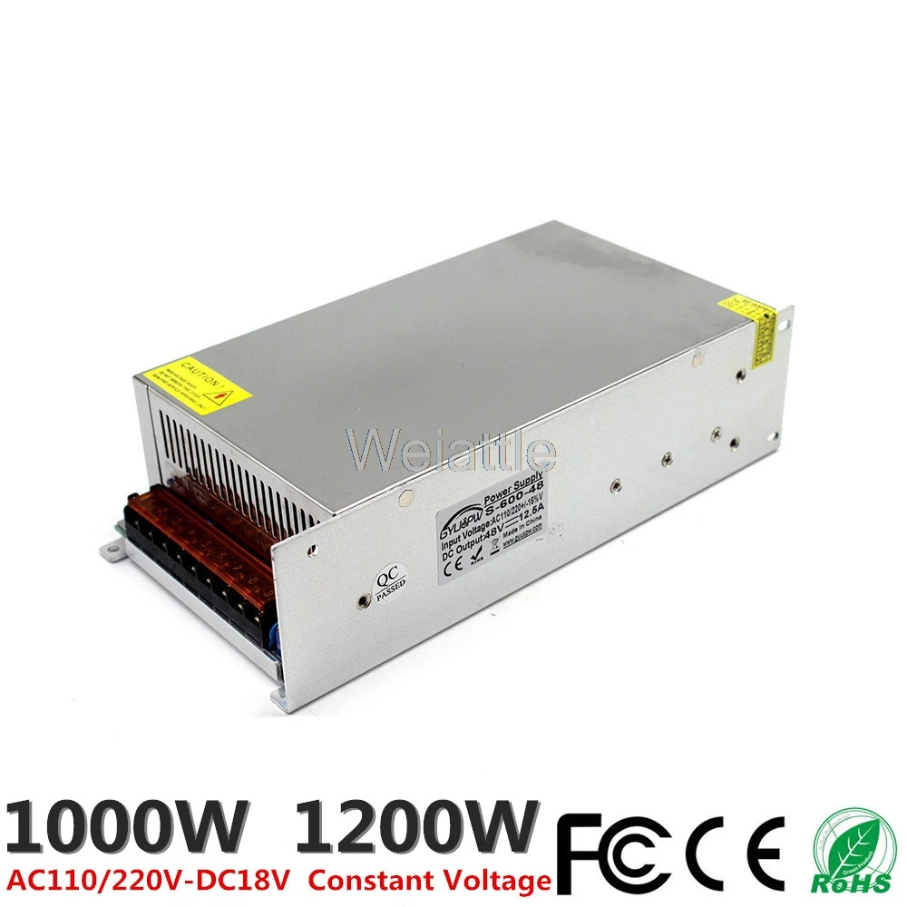 

DC18V 55.6A 1000 Вт 66.7A 1200 Вт светодиодный световой ремень, импульсный источник питания 110/220VAC трансформатор CCTV CNC промышленное оборудование