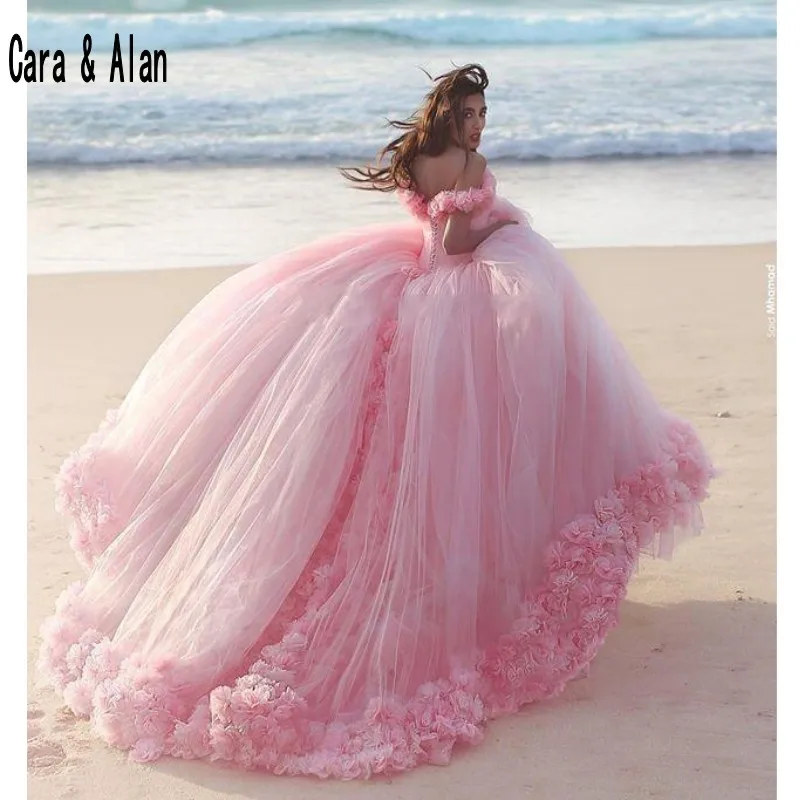 Пышная розовая юбка принцессы Quinceanera новые платья с объемными цветами свадебные