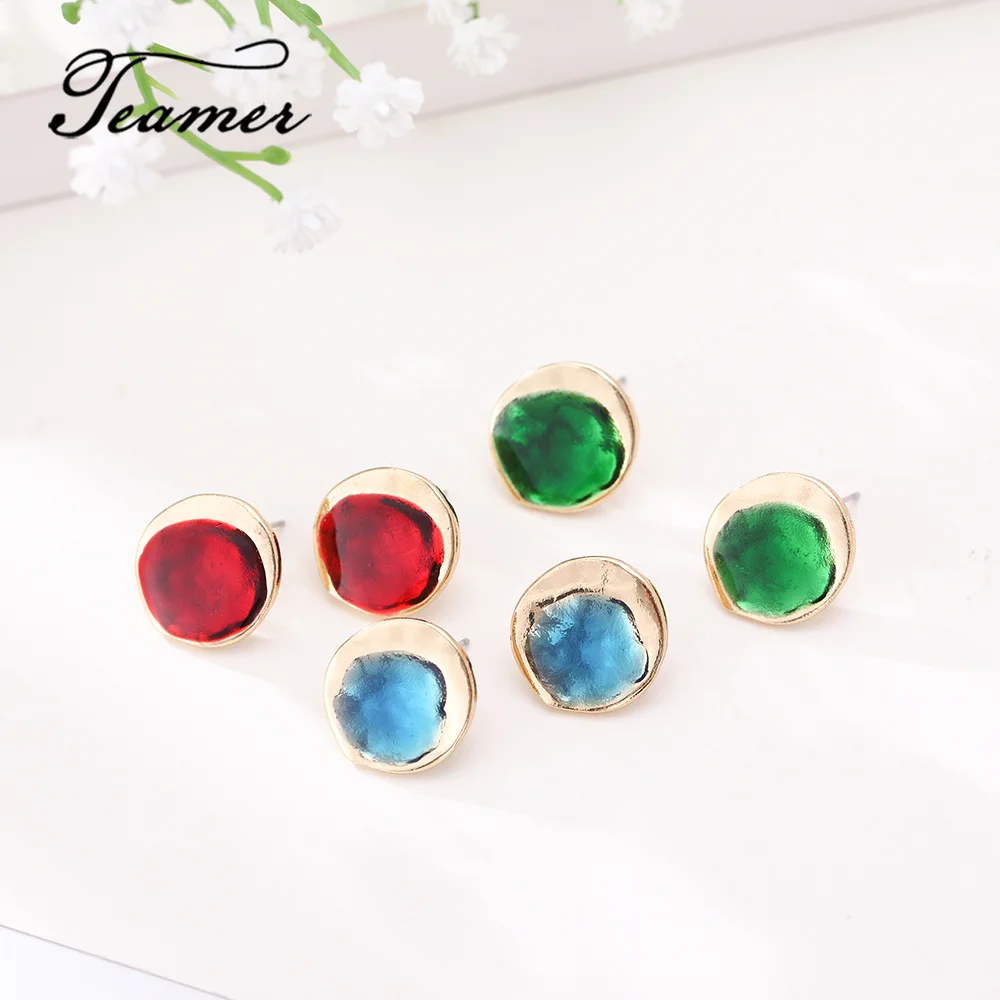 Teamer цветные металлические простые геометрические серьги гвоздики для женщин