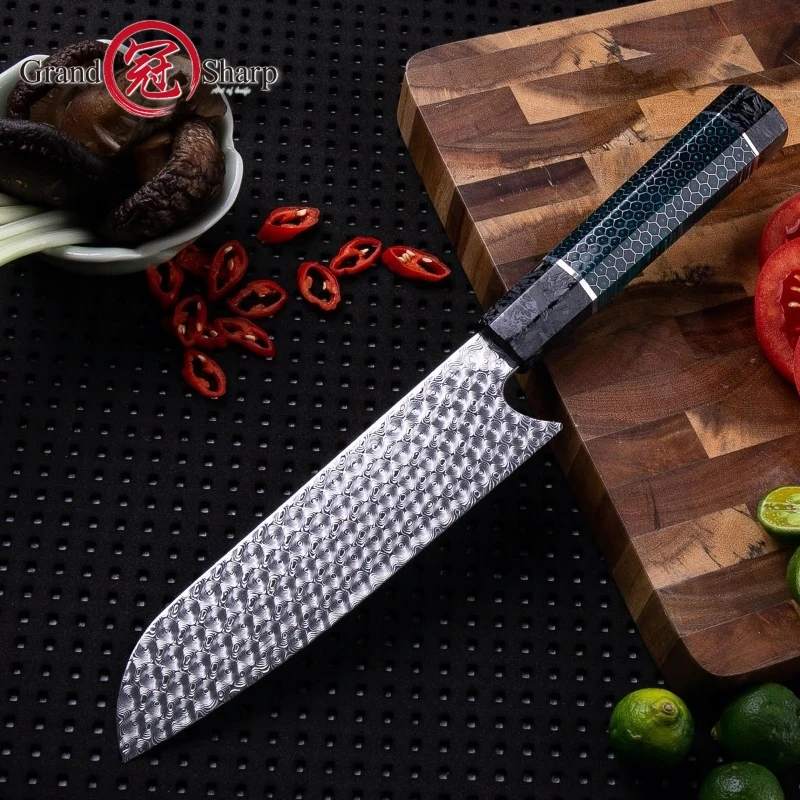 Santoku нож ручной работы sowoll Дамасская сталь кухонные ножи Острый кухонный кованый