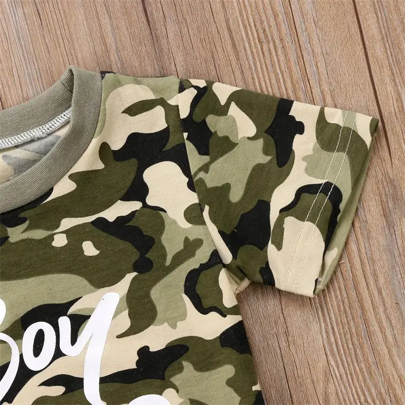 Summer Fashion Toddler Kid Baby Boy Short Sleeve Camo Letter T-Shirt Top+Denim Pants Tracksuit 2PCS Set Clothes Outfit 1-6T |