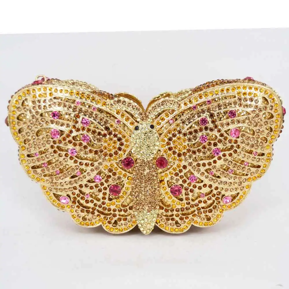 gold Animal butterfly Серый Золотой Кристалл Алмаз вечерние сумки на цепочке клатчи кошелек для свадьбы, вечеринки клатчи SC797 - Цвет: gold