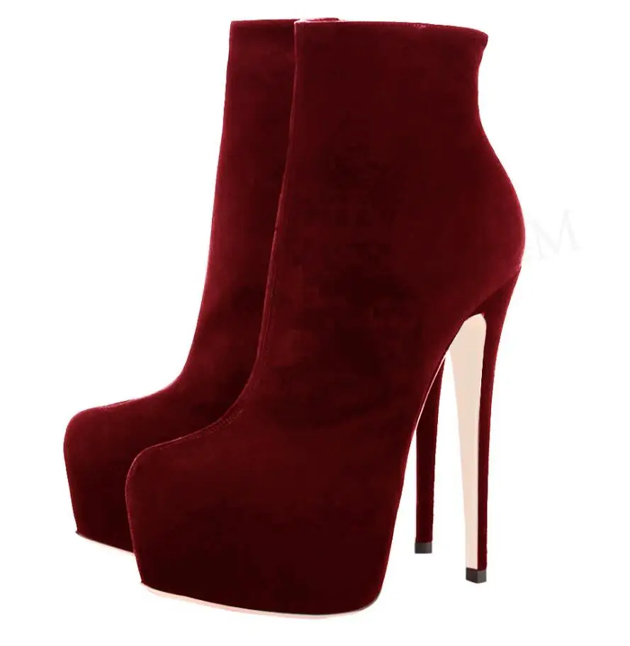 LGZ338 Burgundy LAIGZEM/ г. Женские ботильоны Botines Mujer полусапожки из искусственной замши на высоком каблуке, на молнии женская обувь, большие размеры 34-52 - Цвет: LGZ338 Burgundy