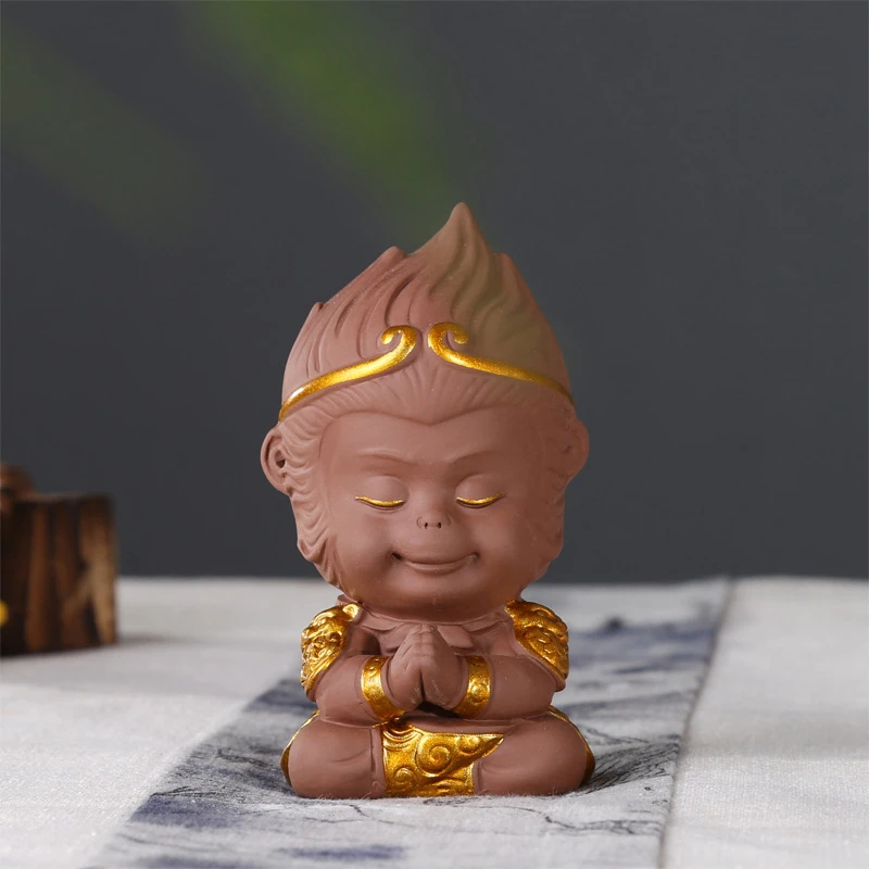 Красивая фиолетовая глиняная статуя Sun Wukong Обезьяна Король украшение для дома