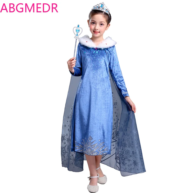 Зимнее платье рождественское для маленьких девочек костюм принцессы Эльзы