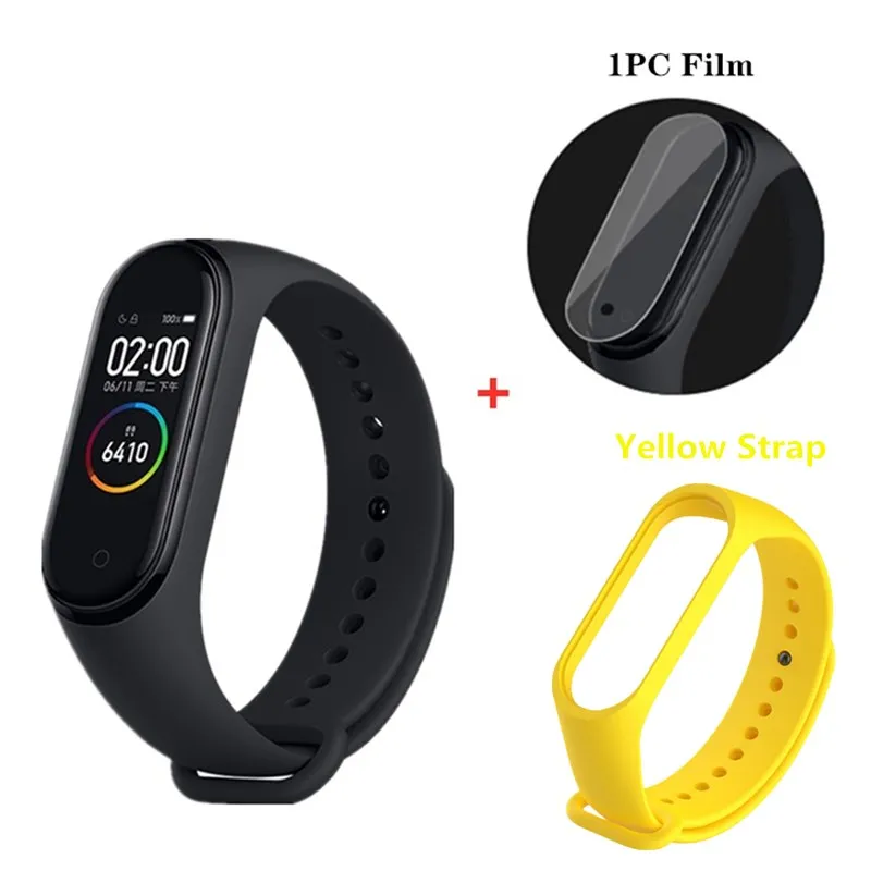 add yellow strap Xiaomi Mi-браслет 4, умный Браслет, 0,95 дюймов, цветной экран, Bluetooth, 5,0, 135 мА/ч, пульсометр, фитнес, водонепроницаемый браслет, 4 браслета - Цвет: add yellow strap