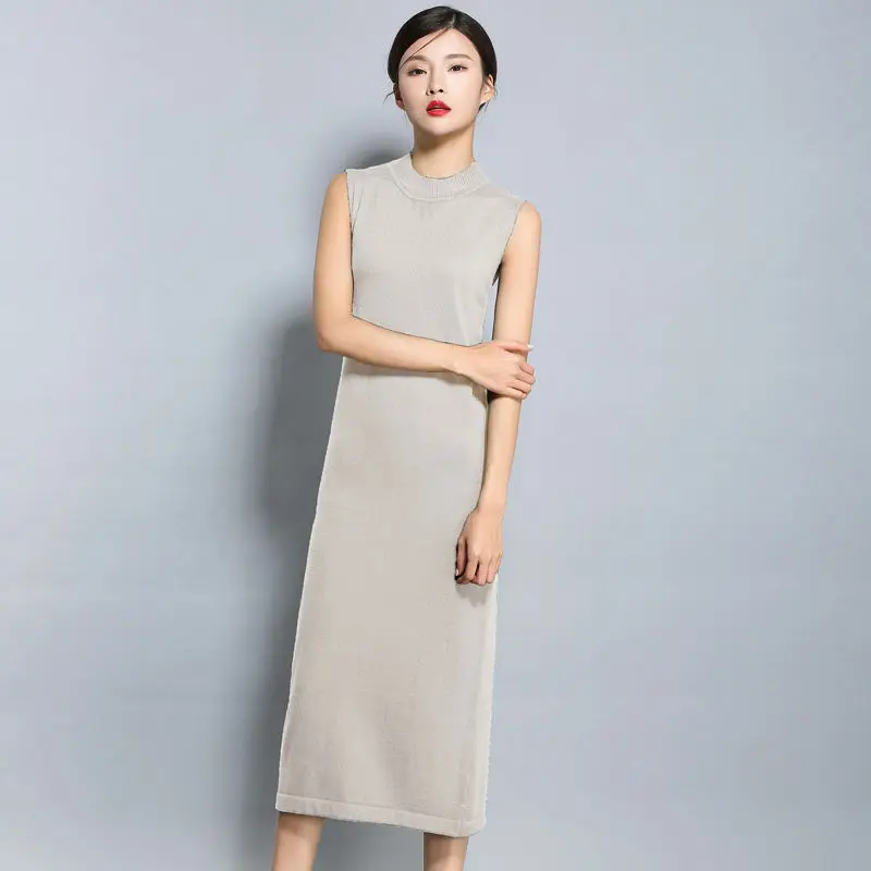 Женское кашемировое платье с круглым вырезом однотонное Повседневное