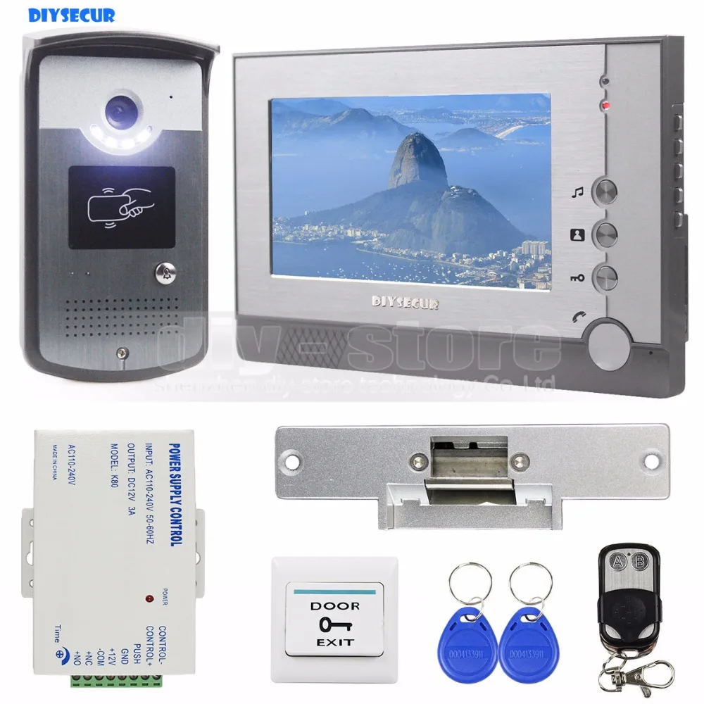 DIYSECUR Strike Lock 7 дюймов TFT цветной видеодомофон визуальный домофон дверной звонок