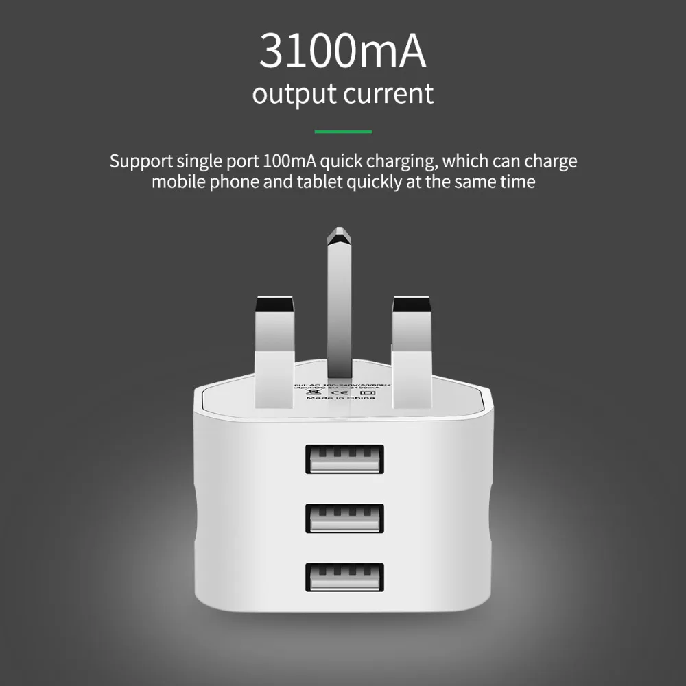 Универсальный 1/2/3 порт USB штепсельная вилка британского стандарта 3 Pin настенное