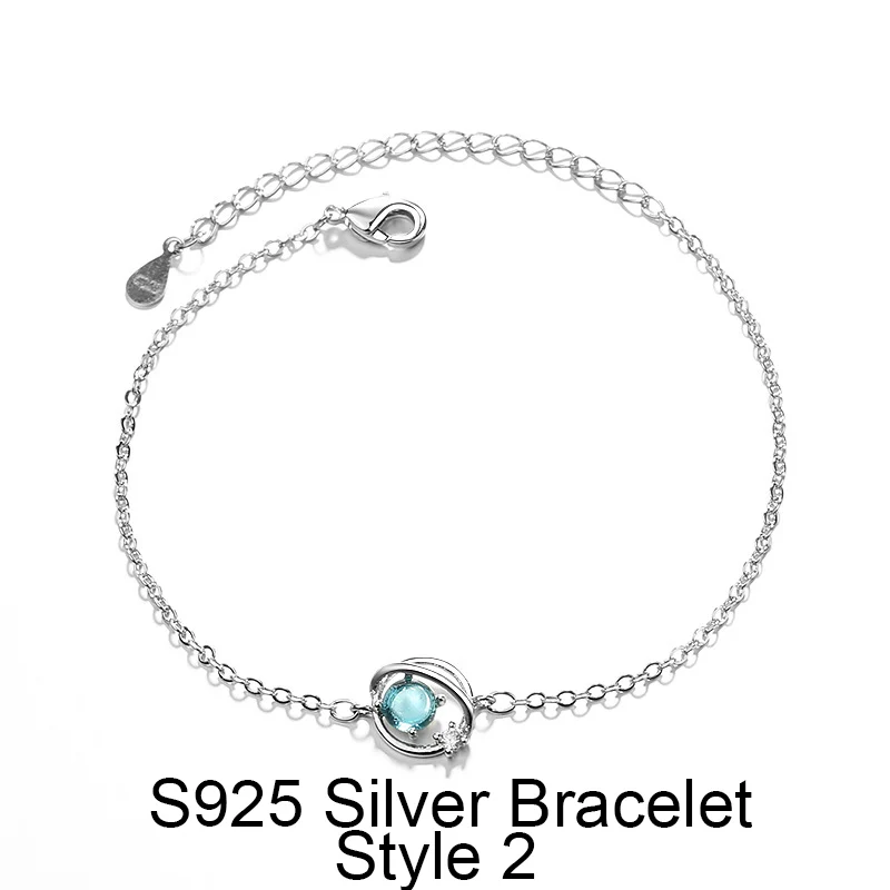 S925 Silver Bracelet Прекрасный серебряный браслет-цепочка со звездами Вселенная 925 маленький синий браслет для женщин модный подарок на день Святого Валентина - Окраска металла: S925 Silver Bracelet