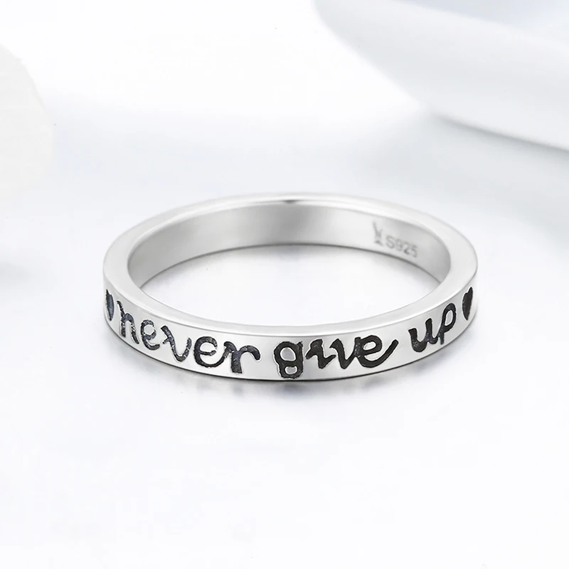 100% стерлингового серебра 925 Never Give Up буквы алфавита кольцо Для женщин Роскошные