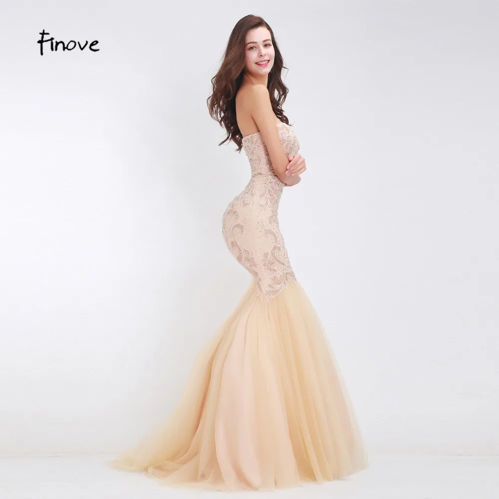 Женское вечернее платье Finove длинное Русалочка без бретелек с бусинами 2020|mermaid