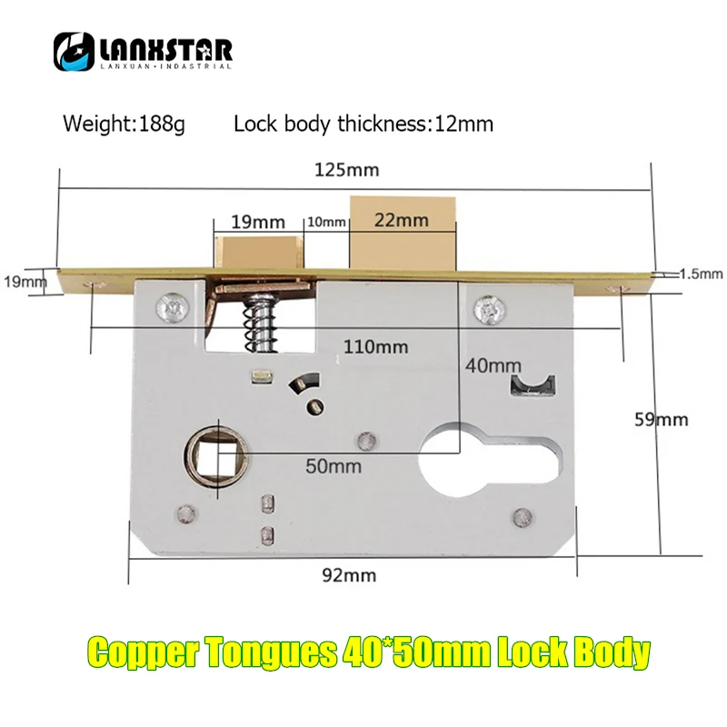 Small 50mm Lockbody Высокое Качество Латунный замок корпус большой 50 маленький 50 мм Стандартный 58 замок врезной дверной ручки замок медные языки замок - Цвет: Small 50mm Lockbody