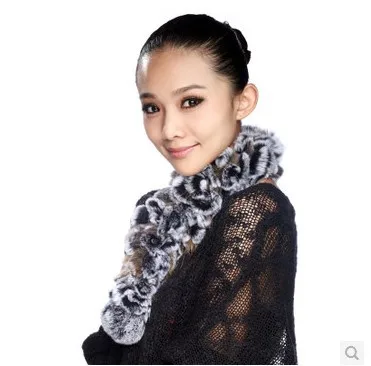 (TopFurMall) Winter Women's Real Natural Ruffled Rex Rabbit Fur Scarves Lady Warm Muffler Female Pashmina Scarf VK1452 |