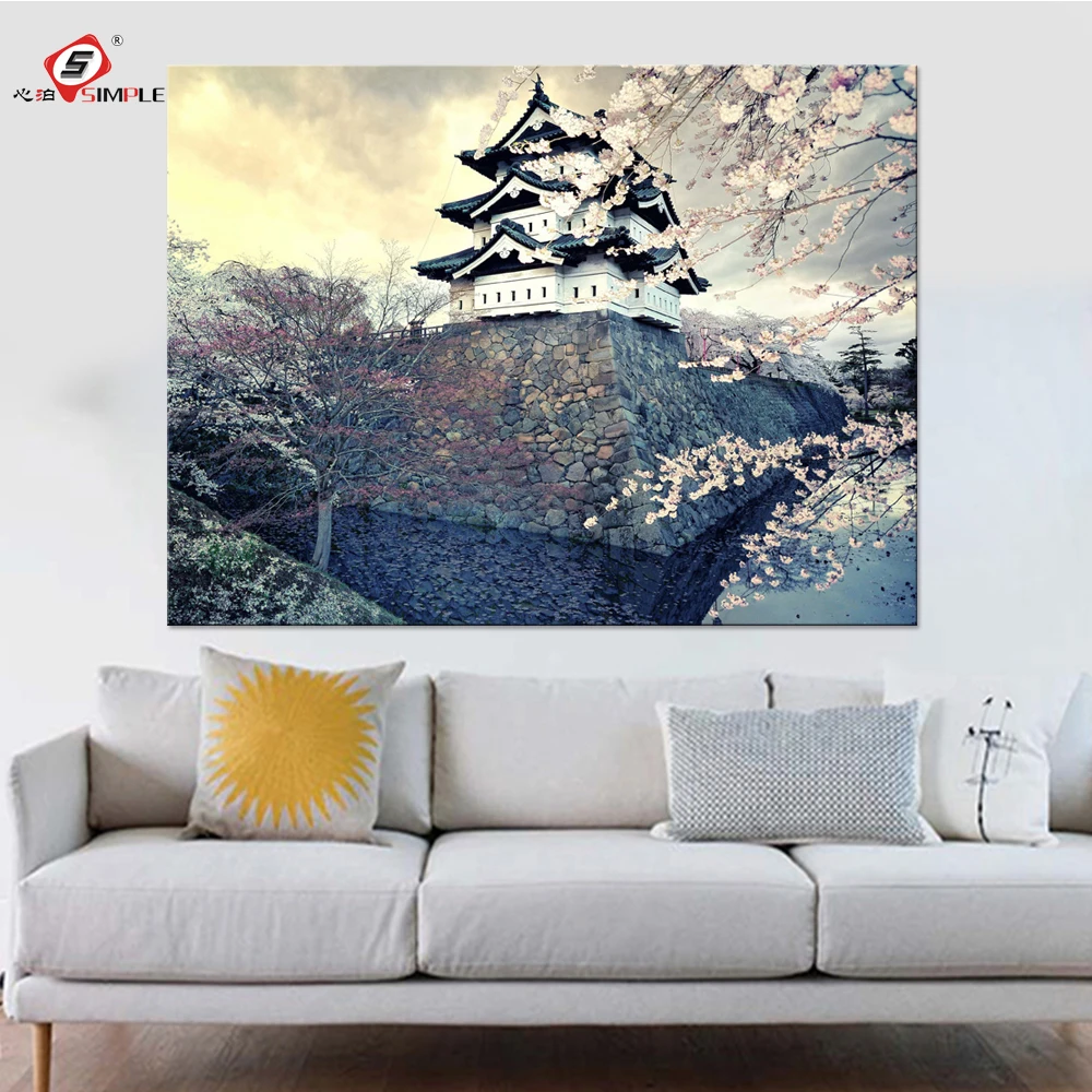 Набор японских весенних холщовых картин Сакура для картины в спальню гостиной|wall