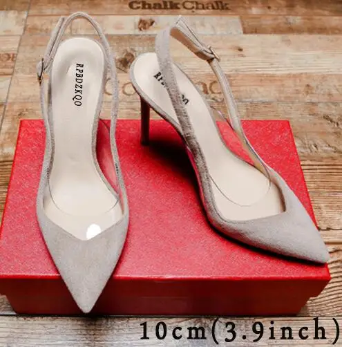 nude 10cm Высокие каблуки ультра супер 11 43 Slingback 10 42 стилет черный Женская обувь марка ремень Плюс размер Pvc дизайнер экстремальный насосы Указательный палец китайская мода Китай Лето новая - Цвет: nude 10cm