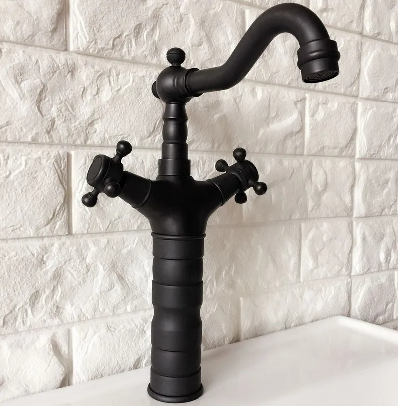 

Black Oil Rubbed Brass Swivel Spout Double Cross handles Kitchen Bar Bathroom Vessel Sink Basin Faucet Mixer Tap anf347