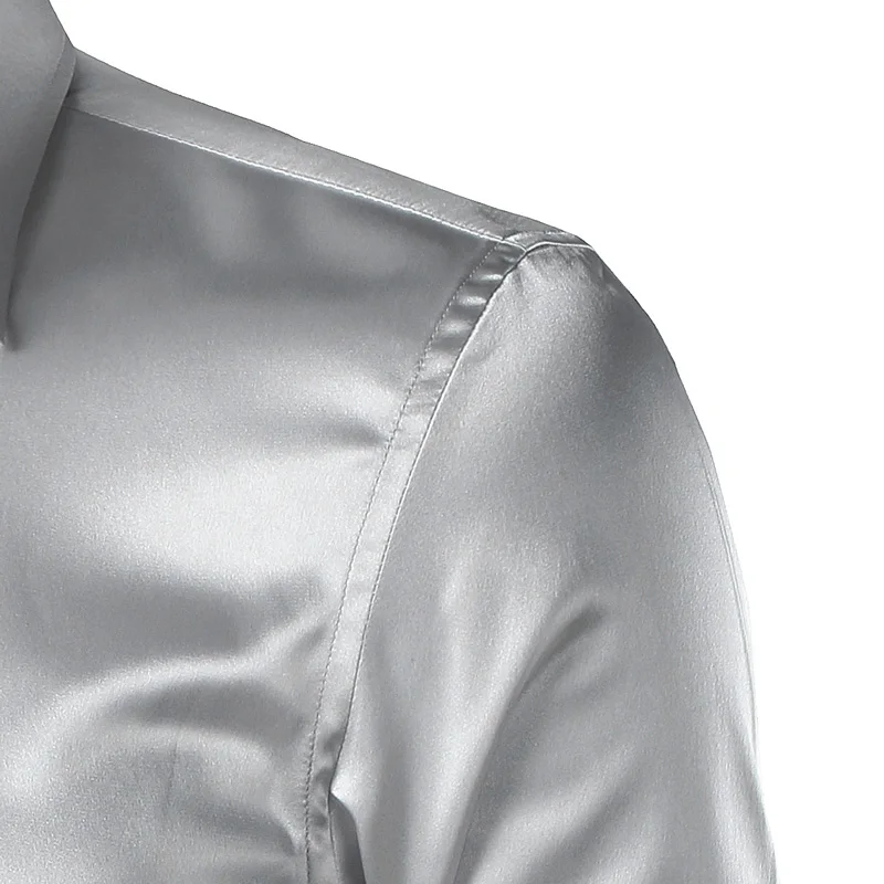 Новинка, Золотая шелковая атласная рубашка для мужчин, Chemise Homme,, модная мужская приталенная рубашка с длинным рукавом, имитация шелковой пуговицы, красная рубашка