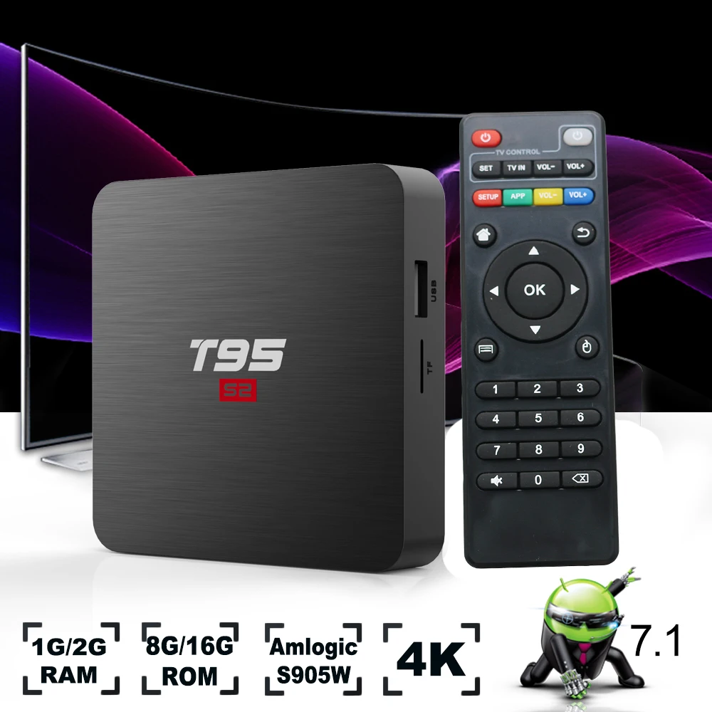 Приставка Смарт ТВ T95 S2 Android 7 1 2 + 16 ГБ Amlogic S905W 4 ядра ГГц Wi Fi|ТВ-приставки и