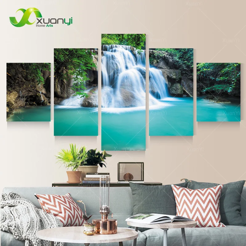 5 панельных настенных картин на холсте Водопад Современный домашний декор