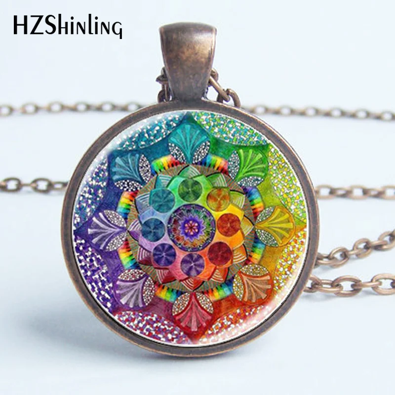 HZ--A339 Handmade henna yaga necklace om symbol buddhism Mandala Necklace Pendant Art Jewelry Glass Photo HZ1 | Украшения и