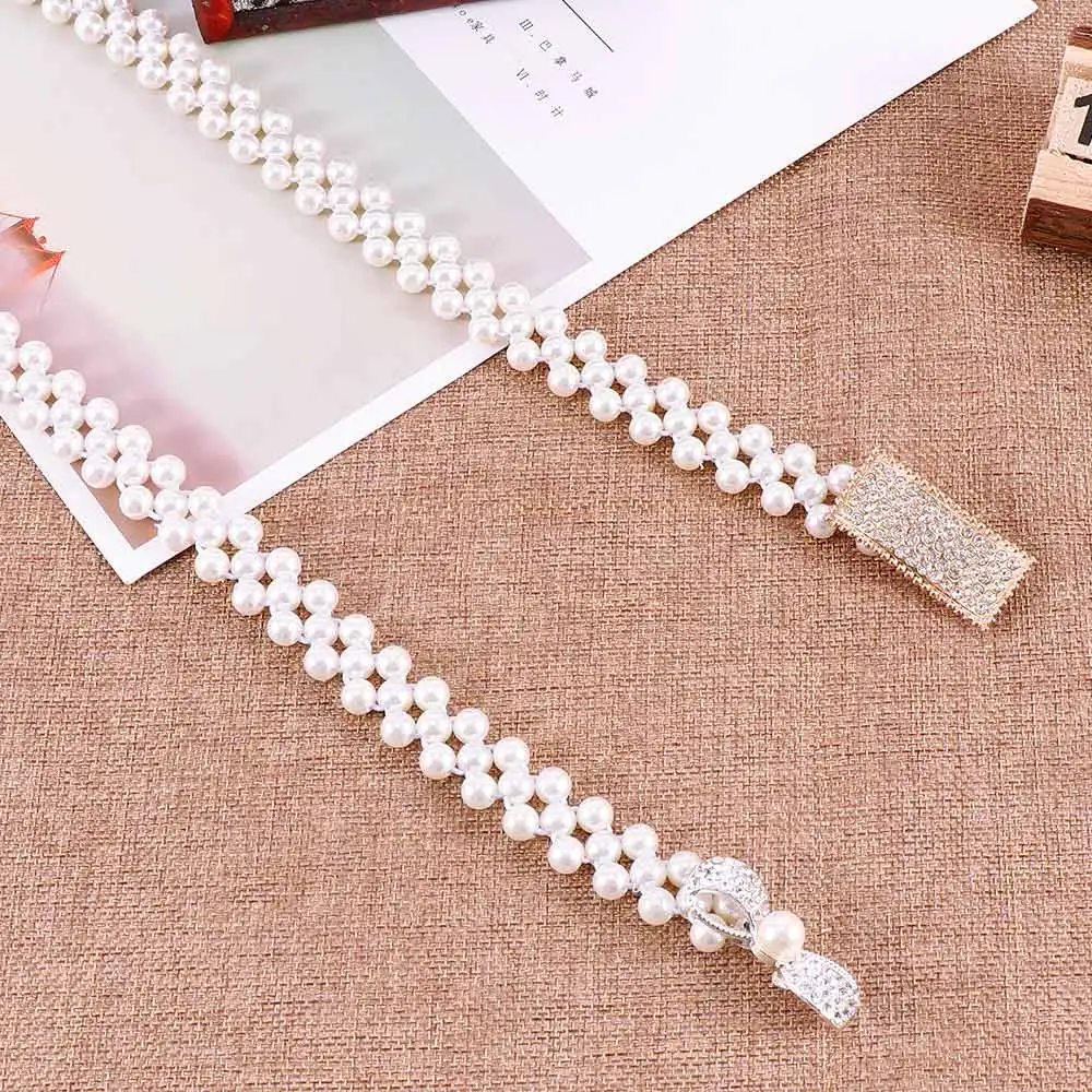 

High Quality Pearl woven elastic waistband fashion wild lady elastic waistband female dress decorative waist chain
