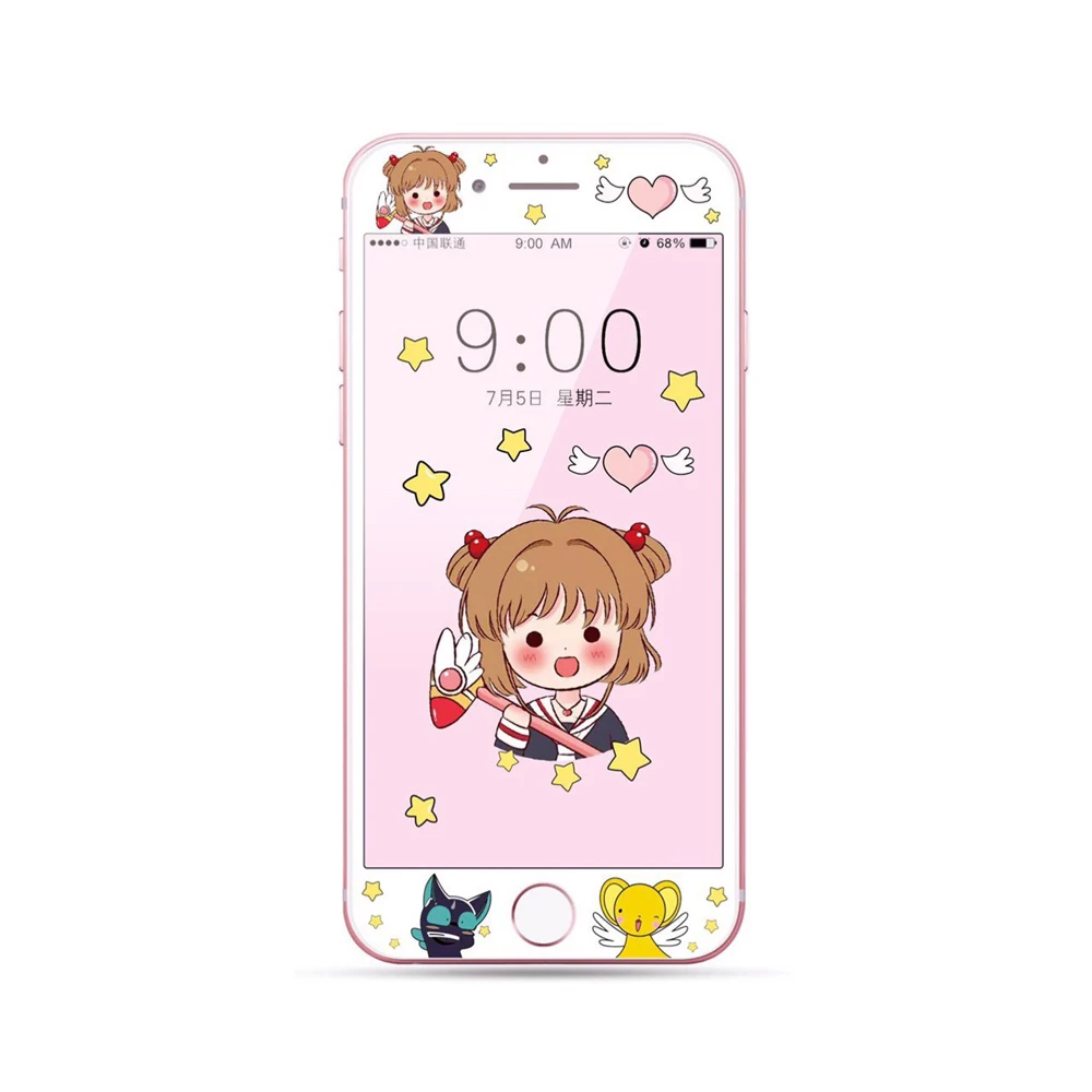Kitty закаленное Стекло Экран среднего класса против царапин для iPhone 7 8 плюс 6 6s большие сумки из натуральной кожи Duffy и собаки из мультфильма, милая 3D с округленными изогнутыми краями с уровнем твердости 9H HD стеклянная плёнка SH83
