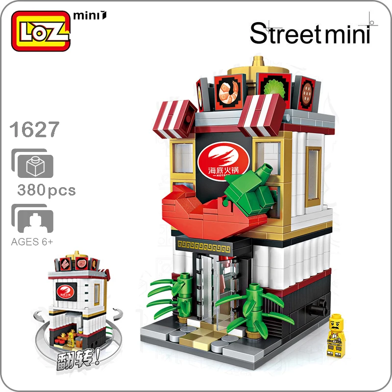 LOZ City Street серия 1627 горячий горшок еда Ресторан 3D модель 380 шт DIY Мини блоки кирпичи