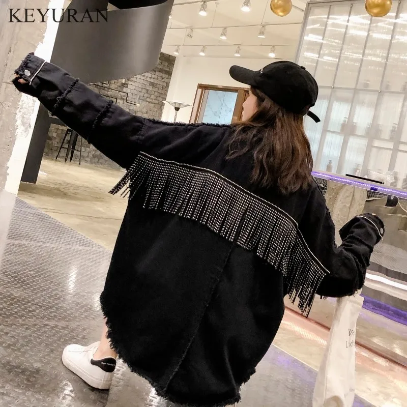 Женские джинсы на кнопках черная Повседневная куртка с отложным воротником и