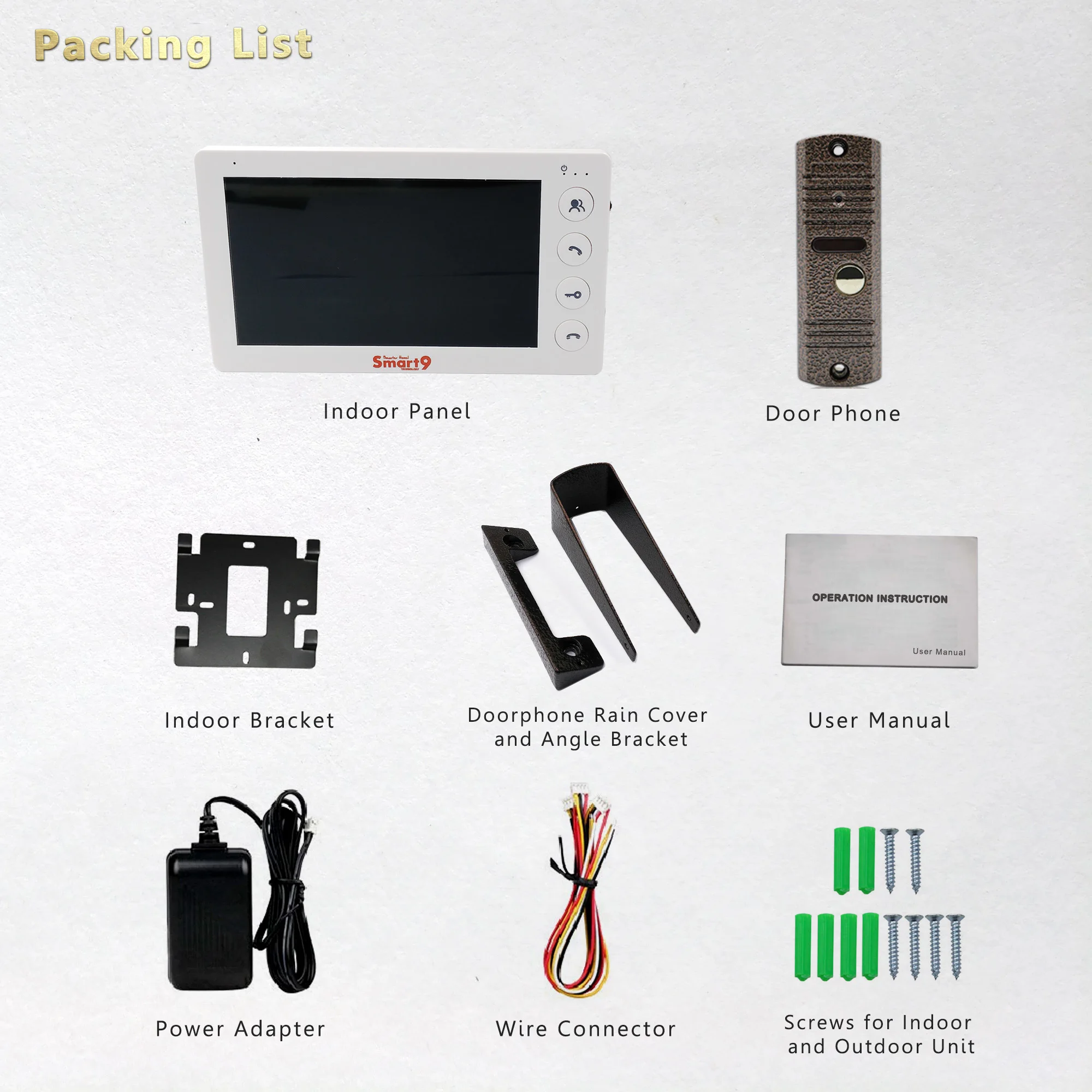Smart9 VDP DIY KIT, 4 Wire Metal DoorPhone 7inch Indoor Monitor Panel Video Intercom