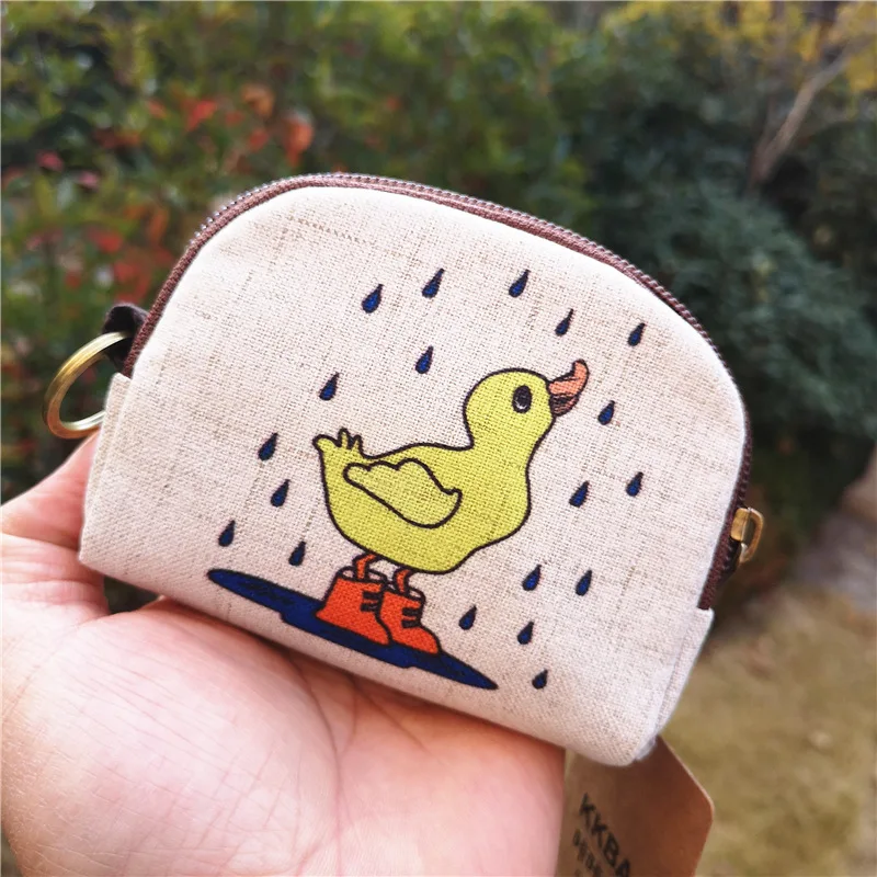 duck Милый короткий кошелек, Женский винтажный холщовый чехол, кошелек для монет, Дамский держатель для карт, клатч, детский мультипликационный Тоторо/лиса/сова, маленькие кошельки для мелочи - Цвет: duck