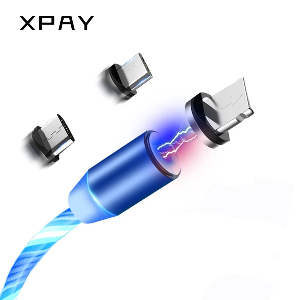 Магнитный USB поток светящееся освещение кабель для iPhone XR X 7 8 Micro usb type C зарядное