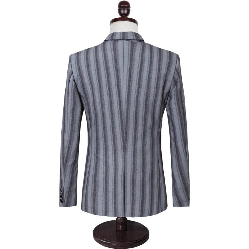 

Casual Striped Suit Men Korean Grey Business Wedding Slim Fit Mens Suits Costume Homme 3 Piece Plus Size 5XL Blazers Suit