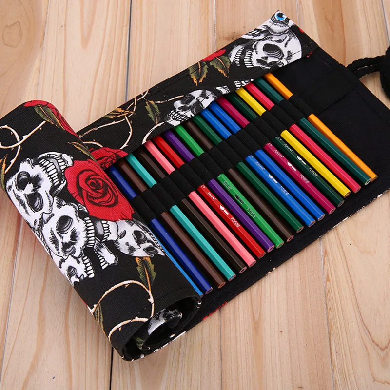 

Школьный пенал с черепом, черный чехол для карандашей и ручек с розой